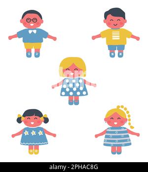 Set. Baby girls and baby boys. Cute cartoon characters. Vector illustration Stock Vector
