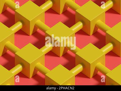 Cubes interconnected by pipes seamless pattern. Isometric background. 3d illustration. Stock Photo