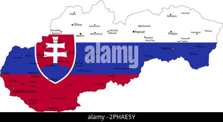 Slovakia highly detailed political map with national flag isolated on white background. Stock Vector