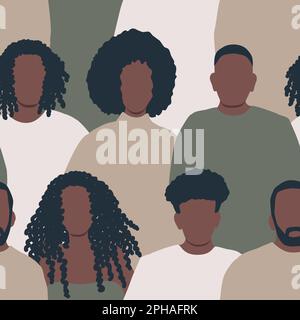 Seamless background with black people. There are silhouettes of different men and women. Pattern with people icons. Crowd. Vector illustration. Stock Vector