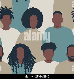 Seamless background with black people. There are silhouettes of different men and women. Pattern with people icons. Crowd. Vector illustration Stock Vector