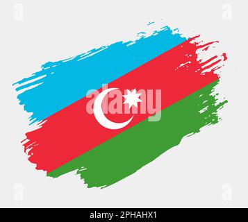 Artistic grunge brush flag of Azerbaijan isolated on white background. Elegant texture of national country flag Stock Vector