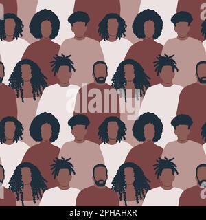 Seamless background with black men and black women. There are silhouettes of different people. Diverse group of people. Pattern with people icons Stock Vector