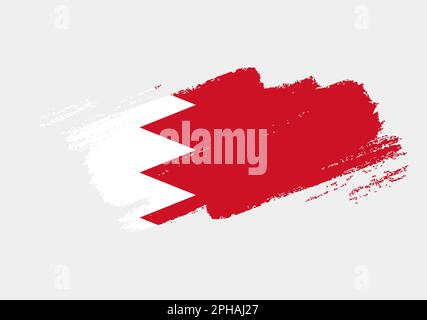 Artistic grunge brush flag of Bahrain isolated on white background. Elegant texture of national country flag Stock Vector