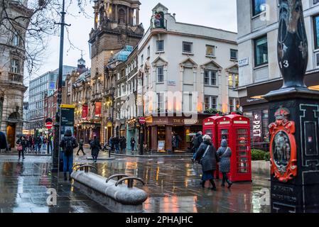 The Chandos pub, a popular pub in London's West End, and London Coliseum theatre, Covent Garden, London, England, UK Stock Photo