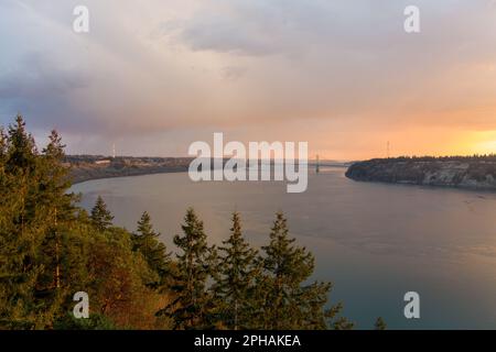 The Tacoma Narrows at sunset Stock Photo