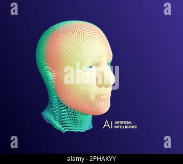 Artificial intelligence concept. Face recognition. Abstract digital human head. Futuristic background. Vector Illustration for advertising, marketing Stock Vector