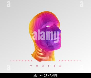 Artificial intelligence concept. Face recognition. Abstract digital human head. Futuristic background. Vector Illustration for advertising, marketing Stock Vector