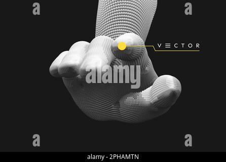 The hand presses the index finger on the button a virtual interface.  Technologies of the future. Connection structure. 3D vector illustration for sci Stock Vector