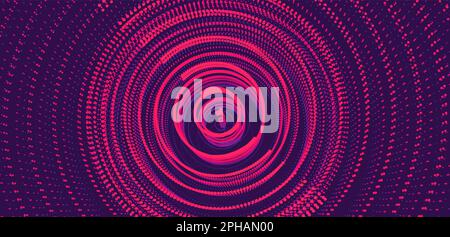 Abstract circular background with dynamic dots. Radial structure for science or technology.  Network illustration with particle. 3D grid surface. Stock Vector