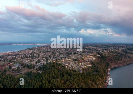 The Tacoma Narrows at sunset Stock Photo