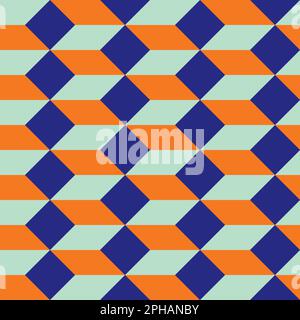 Tropical neon color 3D isometric cube vector seamless pattern background. Horizontal rows rectangle cubes abstract backdrop. Symmetrical design with Stock Vector