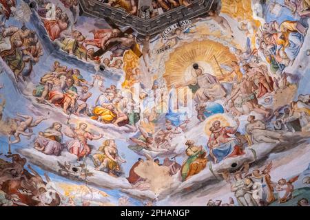 Interior of Brunellschi's Dome at the Duomo in Florence, painted by Vasari and Federico Zuccaro - Last Judgment. Stock Photo