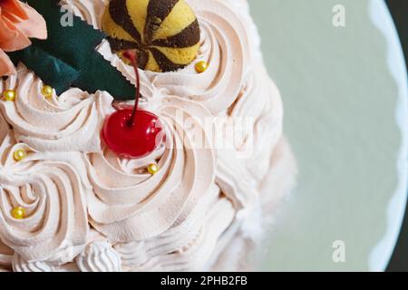 Basket-shaped cake with sweets, cookies and flowers,Easter marks the end of Holy Week, known in the United States as Spring Break Stock Photo