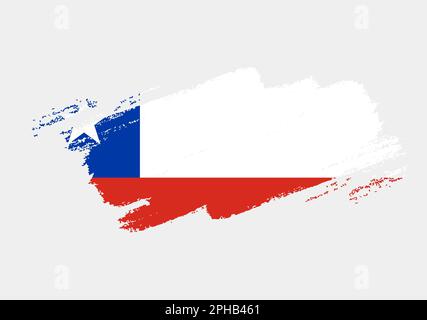 Artistic grunge brush flag of Chile isolated on white background. Elegant texture of national country flag Stock Vector