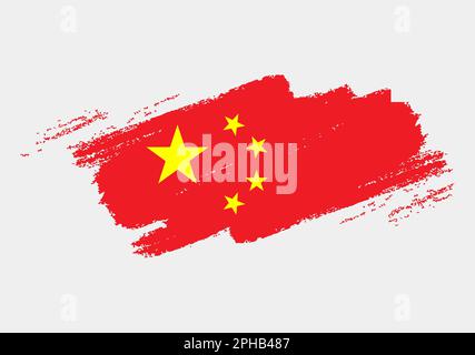 Artistic grunge brush flag of China isolated on white background. Elegant texture of national country flag Stock Vector