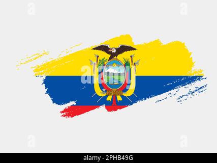 Artistic grunge brush flag of Ecuador isolated on white background. Elegant texture of national country flag Stock Vector