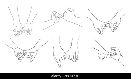 Pinky Promise Hands vector Outline Drawing set. Stock Vector