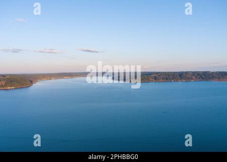 Aerial view of Annas Bay in Washington State at sunset Stock Photo