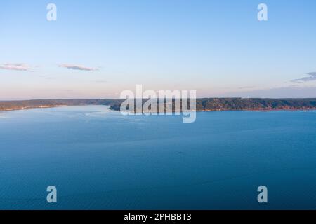 Aerial view of Annas Bay in Washington State at sunset Stock Photo