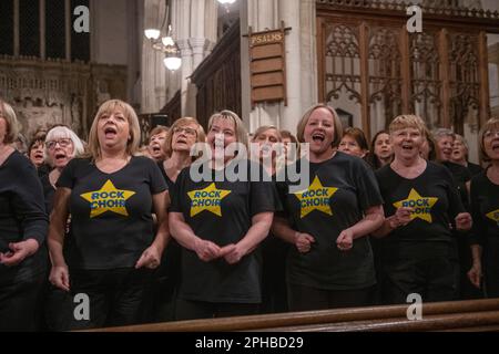 Rock Choirs from Essex and Suffolk perform at Long Melford Church 24 March 2023 © Brian Harris Members of the Rock Choir from different choirs in Esse Stock Photo