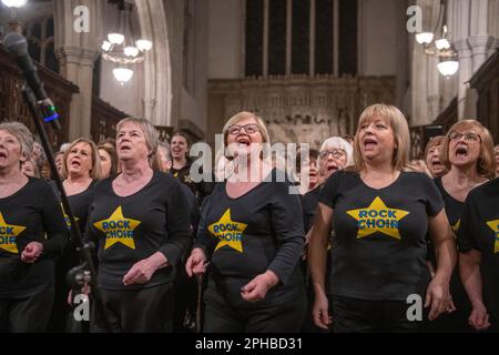 Rock Choirs from Essex and Suffolk perform at Long Melford Church 24 March 2023 © Brian Harris Members of the Rock Choir from different choirs in Esse Stock Photo