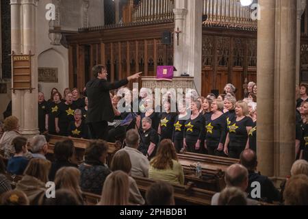 Rock Choirs from Essex and Suffolk perform at Long Melford Church 24 March 2023 © Brian Harris Members of the Rock Choir from different choirs in Esse Stock Photo