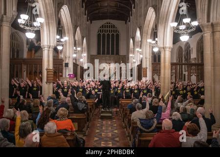 Rock Choirs from Essex and Suffolk perform at Long Melford Church 24 March 2023 © Brian Harris Members of the Rock Choir from different choirs in Esse Stock Photo