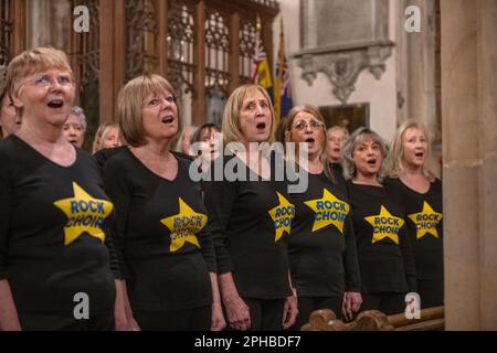 Rock Choirs from Essex and Suffolk perform at Long Melford Church 24 March 2023 © Brian Harris Members of the Rock Choir from different choirs in Esse Stock Photo