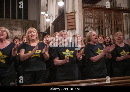 Rock Choirs from Essex and Suffolk perform at Long Melford Church 24 March 2023 © Brian Harris Members of the Rock Choir from different choirs in Esse Stock Photo