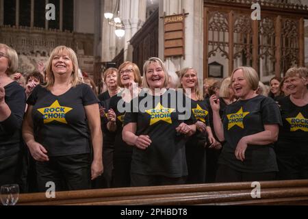 Rock Choirs from Essex and Suffolk perform at Long Melford Church 24 March 2023 © Brian Harris Members of the Rock Choir from different choirs in Esse Stock Photo