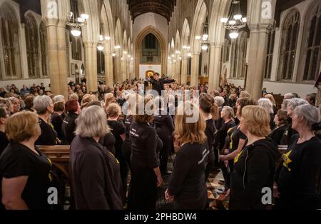 Rock Choirs from Essex and Suffolk perform at Long Melford Church 24 March 2023 © Brian Harris Members of the Rock Choir from different choirs in Esse Stock Photo