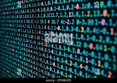Digital data on computer screen. Green numbers and letters. Digital background. Data security and protection. Data in database. Computer technology Stock Photo