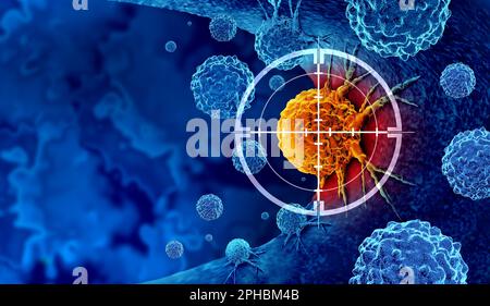 Cancer detection and screening as a treatment for malignant cells with a biopsy or testing caused by carcinogens and genetics with a cancerous cell Stock Photo