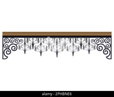 Metal forging railings in realistic style. Blacksmithing work. Balcony handrails. Colorful vector illustration isolated on white background. Stock Vector