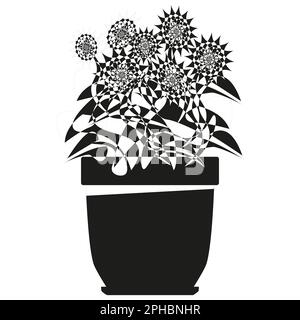 Flowers in pot in outline style. Flower bed for the window. Vector illustration isolated on white background. Stock Vector