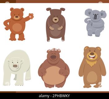 Cartoon illustration of funny bears wild animals comic characters set Stock Vector