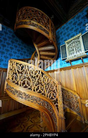 decorative spiral staircase, Lednice Palace, Lednice, Břeclav District, South Moravian Region, Czech Republic, Europe, UNESCO World Heritage Site Stock Photo