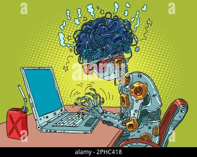 Artificial intelligence chat bot works and processes data from the Internet. Automation and robotization of the process. Increased ability to develop Stock Vector