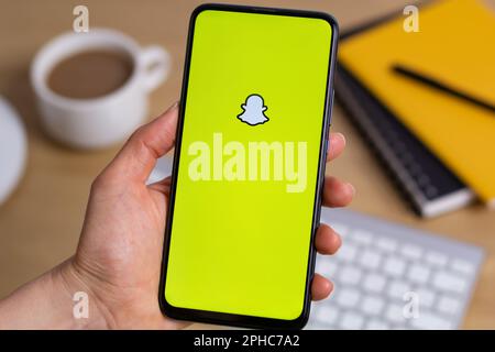 Kyiv, Ukraine - Mar. 20th, 2023: Snapchat app on mobile phone screen. Stock Photo