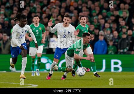 France's Benjamin Pavard fouls Republic of Ireland's Jason Knight ...