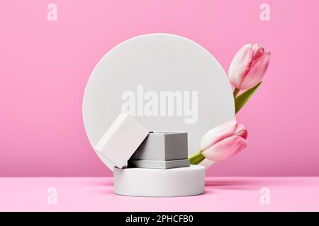 white round podium for presentation products and cosmetics Stock Photo