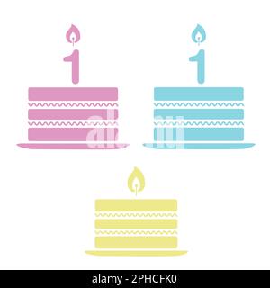 Colored one year birthday cake on a white background with copy space Stock Vector