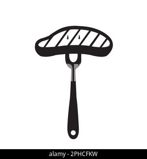 A fork with a steak isolated on a white background with copy space Stock Vector
