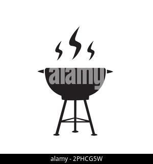 Black round barbacue with smoke on a white background with copy space Stock Vector