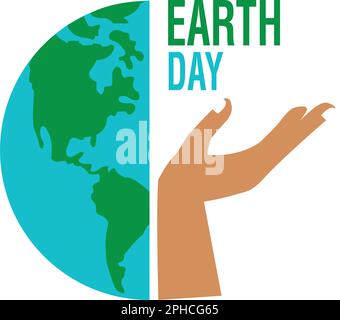 Earth day banner with planet earth and one hand on a white background Stock Vector