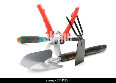 Garden tools isolated on white background. Stock Photo