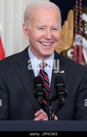 Washington, United States. 27th Mar, 2023. U.S. President Joe Biden speaks at the SBA Women's Business Summit in the East Room of the White House in Washington, DC on Monday, March 27, 2023. (Photo by Oliver Contreras/UPI Credit: UPI/Alamy Live News Stock Photo