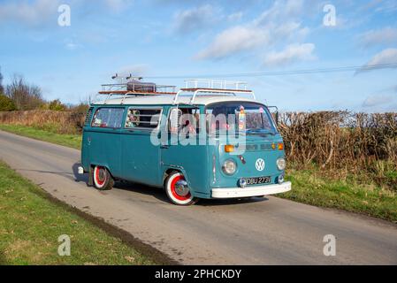 Volkswagen 'Bay Window' camper van parked on a country lane near Hoober, South Yorkshire Stock Photo