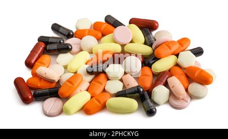group of various colored medicines isolated on white Stock Photo